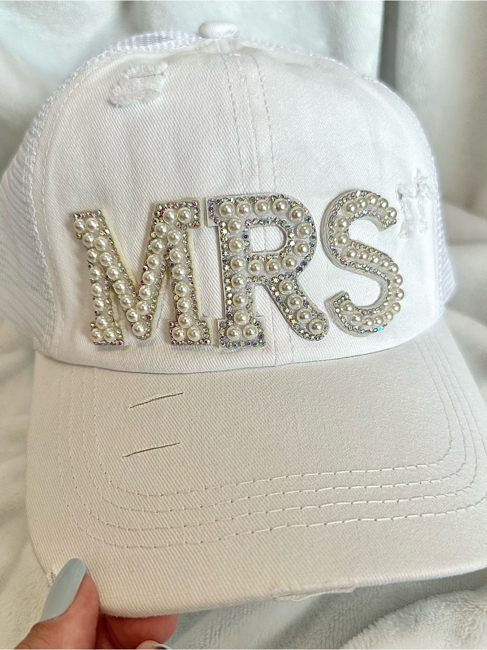 Handmade White MRS Baseball Hat